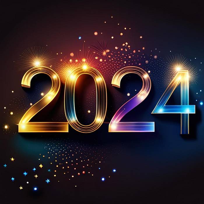 brightly colored number 2024 reflecting new year colored background welcome min